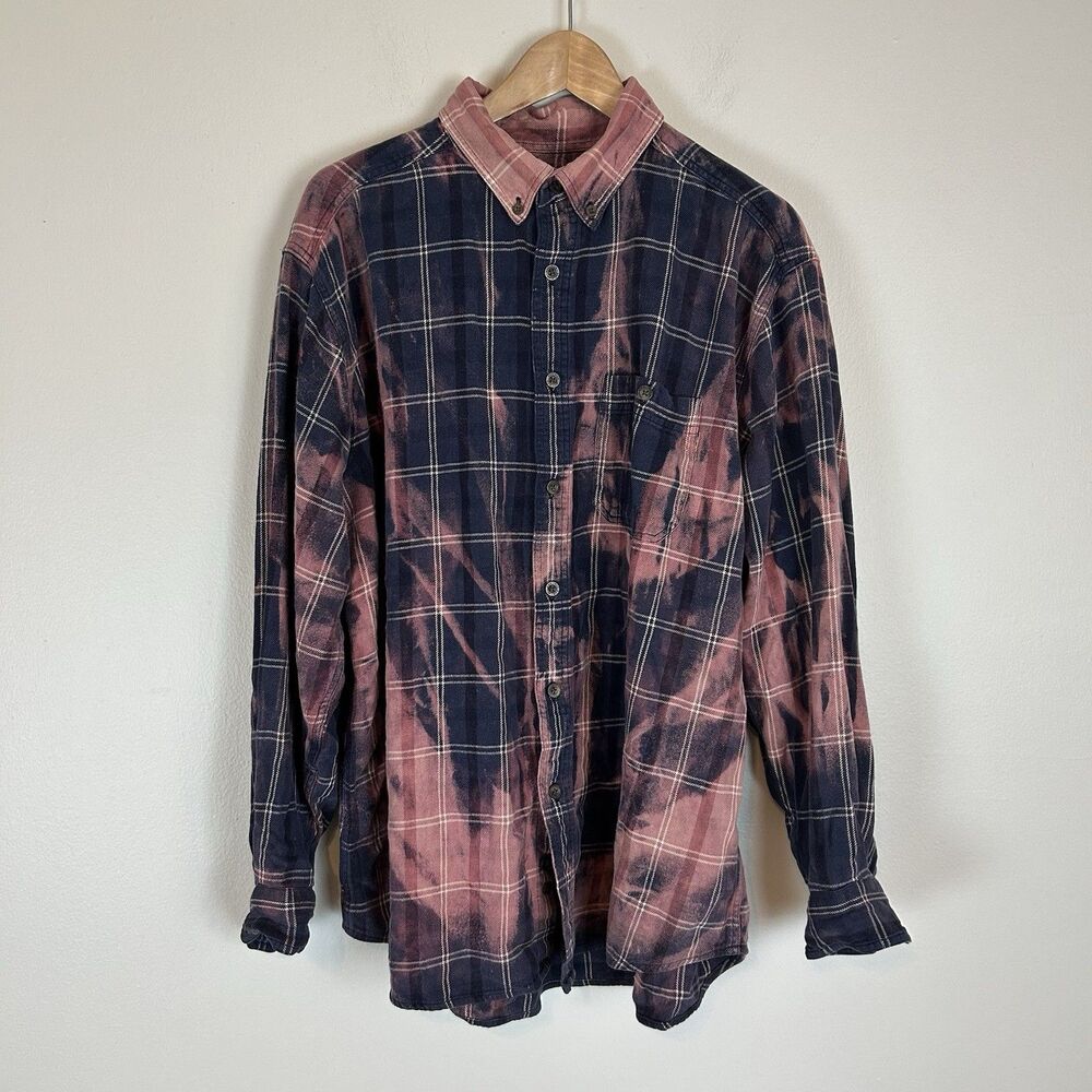 Franklin Flannels Shirt Mens Large Bleached Flannel Button Up Long Sleeve Grunge